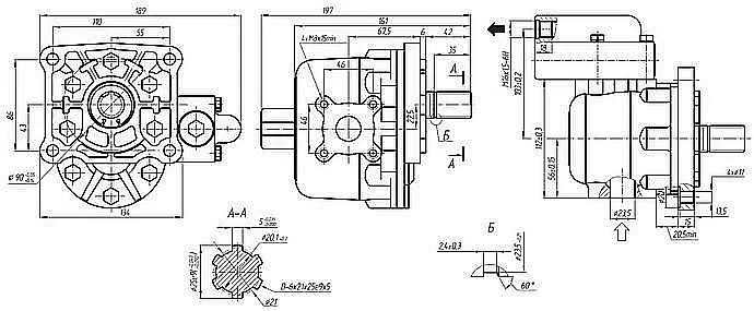 Специальные шестеренные насосы НШ 32УКП-0 - габаритный чертеж