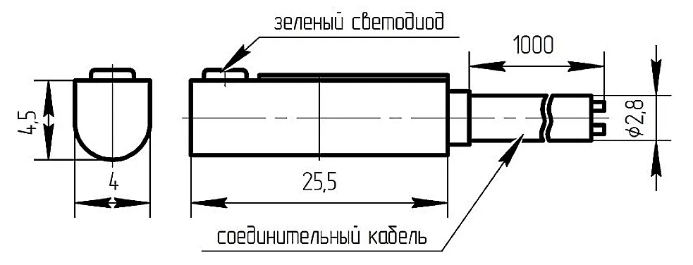 Габаритный чертеж датчика положения МДП107 с размерами