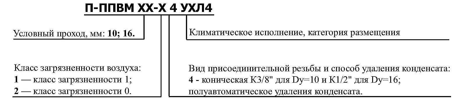 Структура условного обозначения устройства П-ППВМ с расшифровкой позиций
