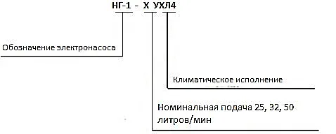 Расшифровка условного обозначения электронасоса помпа НГ серии